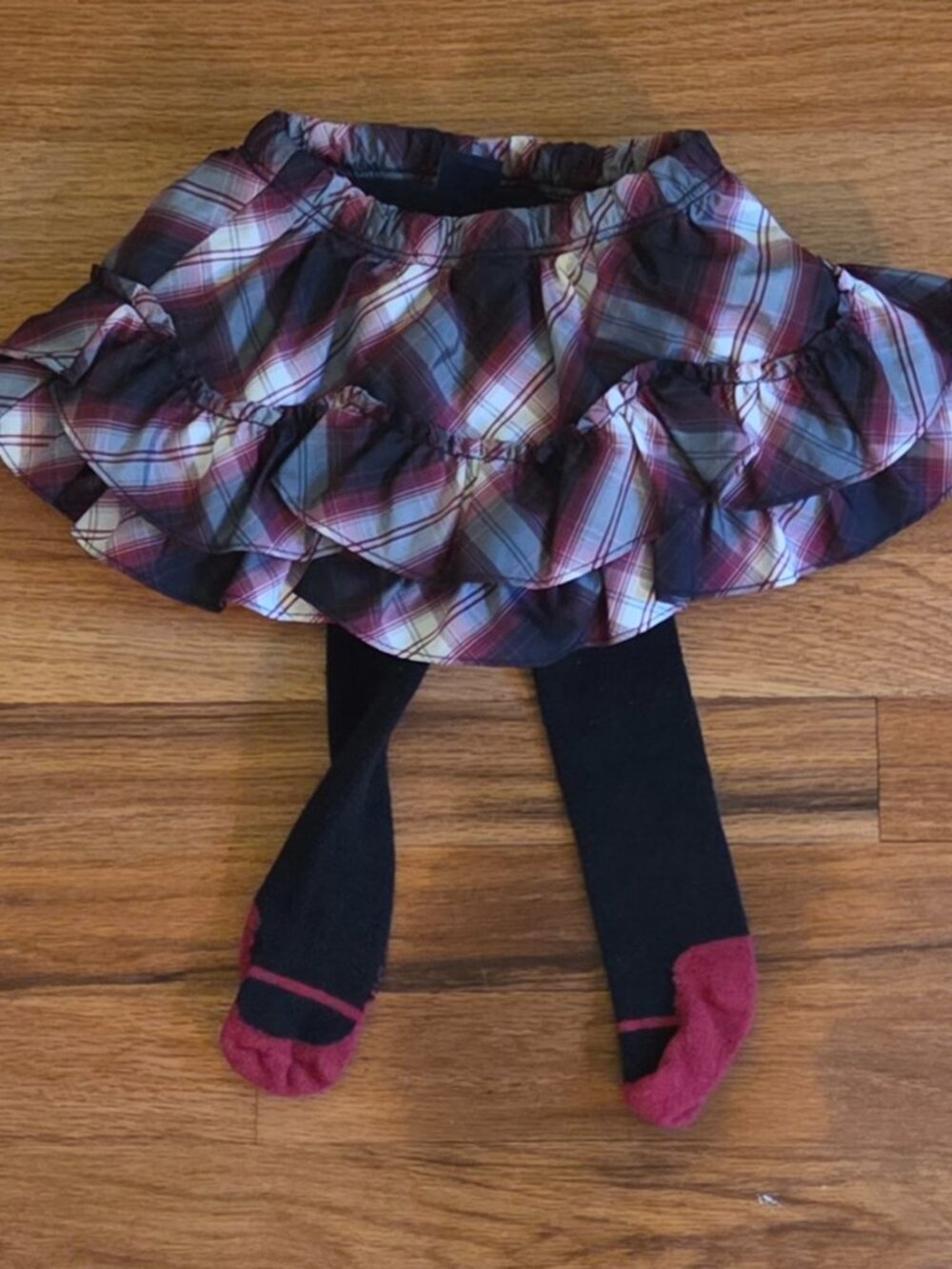 Plaid Baby Gap Skirt, Attached Tights, Red Tartan, Black, 6-12 Months